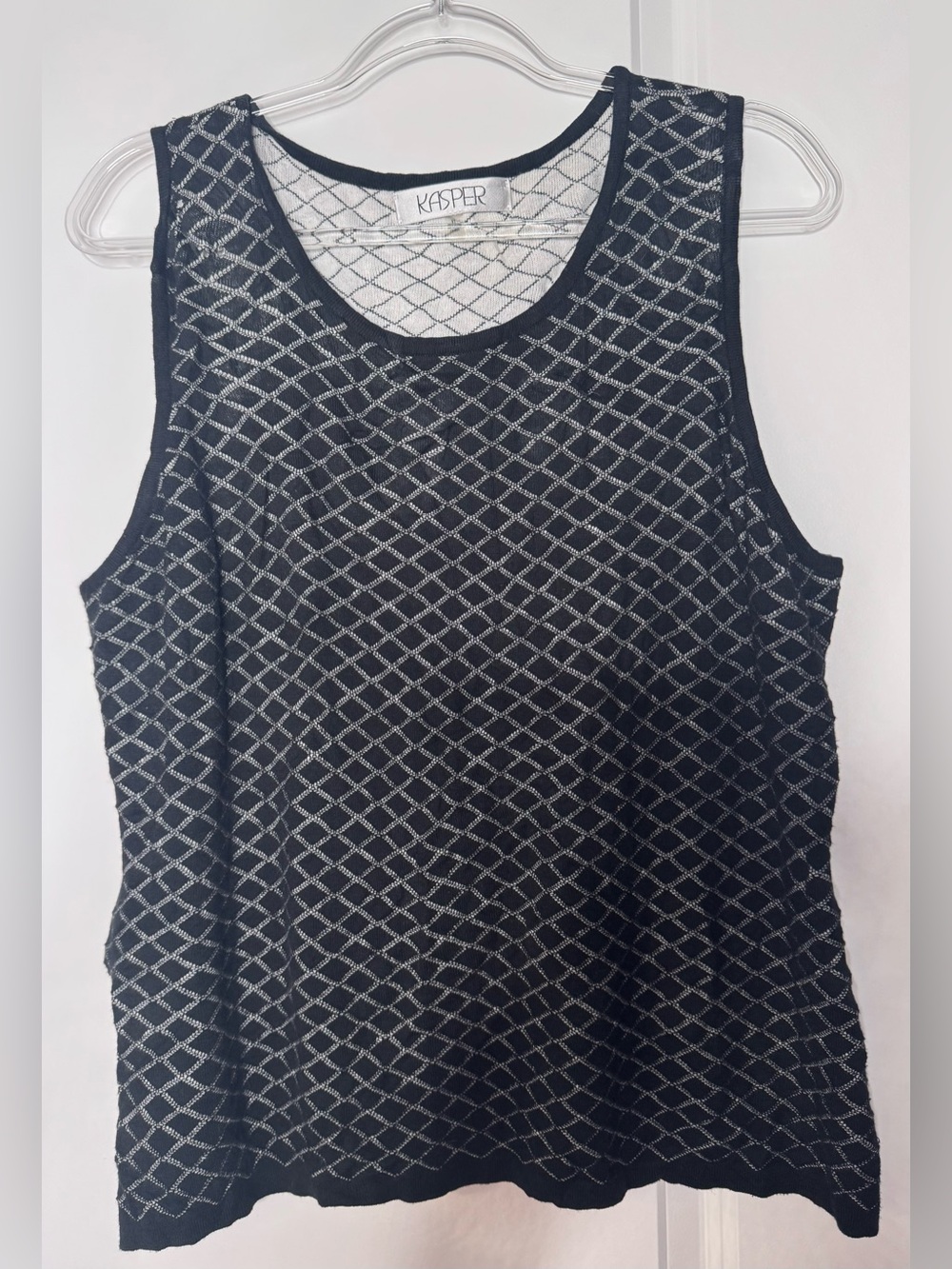 Kasper Black Tank Top with Silver Metallic Lattice stretchy size xl